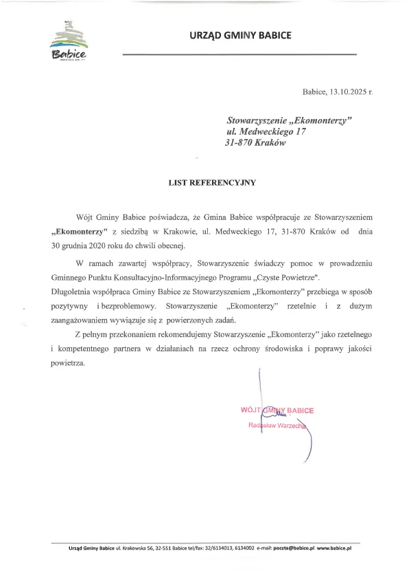 List referencyjny — Gmina Babice