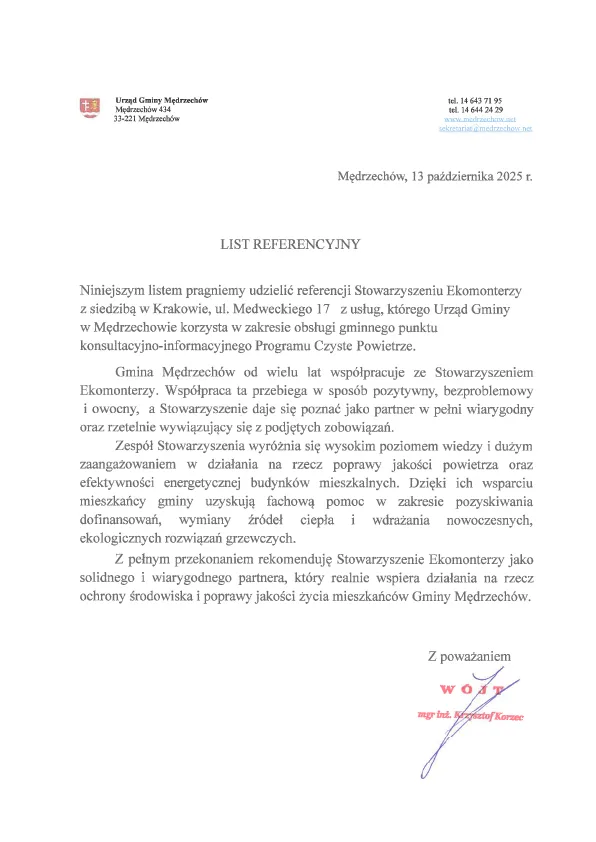 List referencyjny — Gmina Mędrzechów
