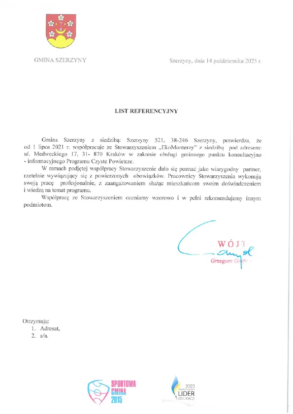 List referencyjny — Gmina Szerzyny
